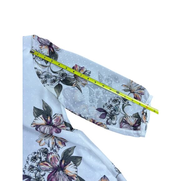 White House Black Market Blouse Women’s 12 Sheer Floral Print 3/4 Sleeve Top - Picture 5 of 7